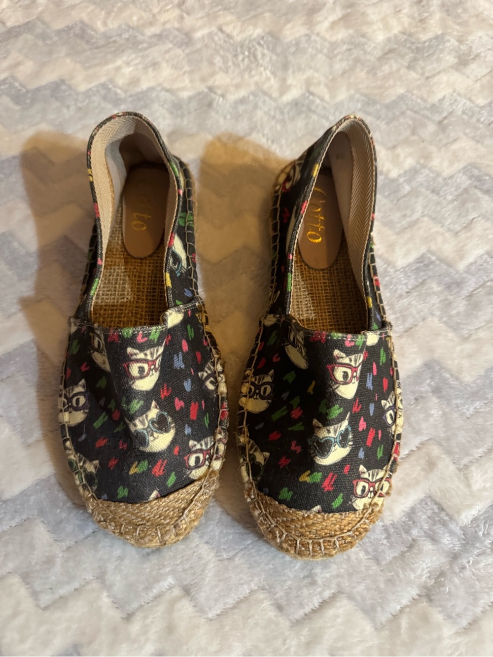 Espadrille Slip-On Flats in Black Cat Print